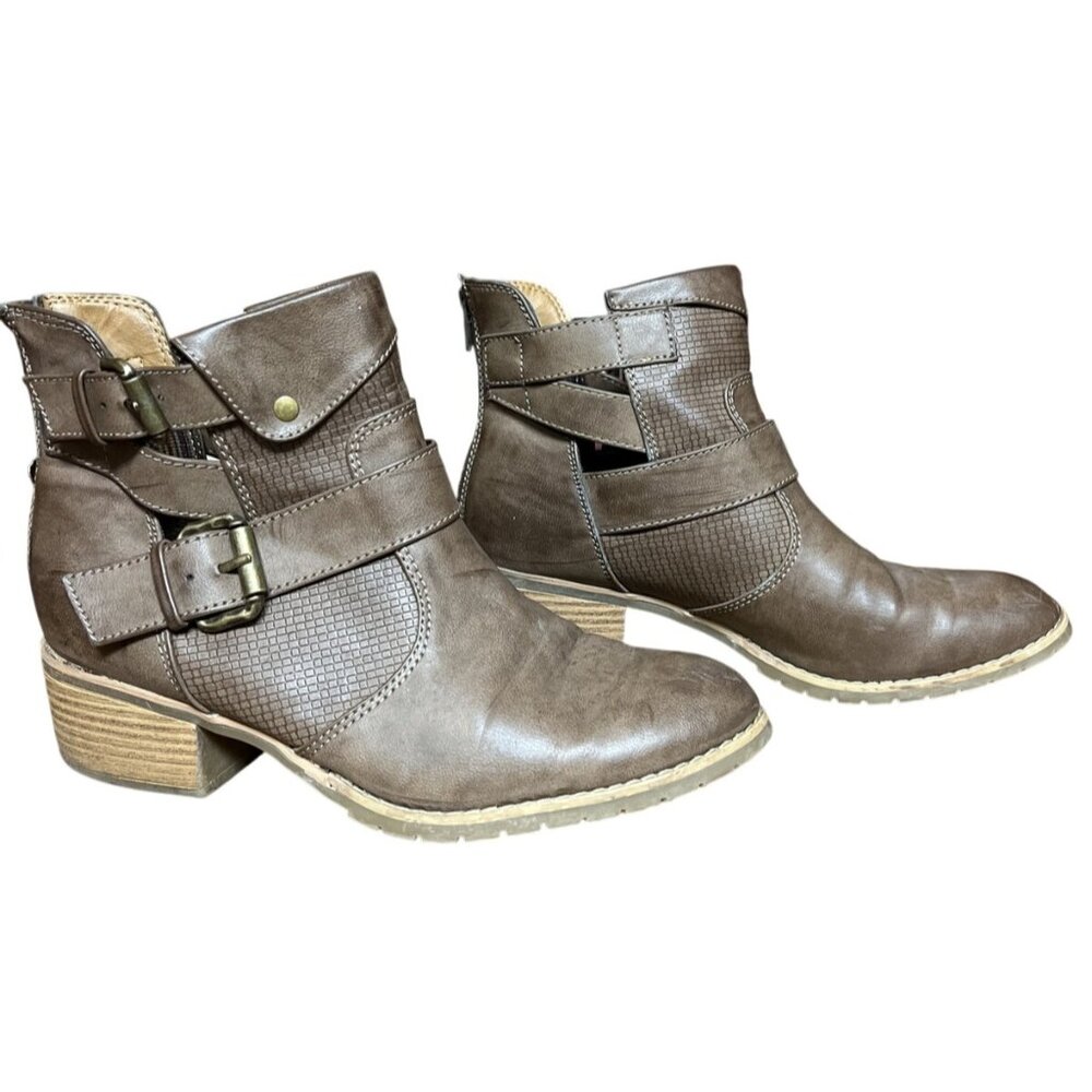 Eurosoft Brown Faux Leather Buckle Ankle Boots Zipper Closure & Textured Detail - Picture 2 of 9